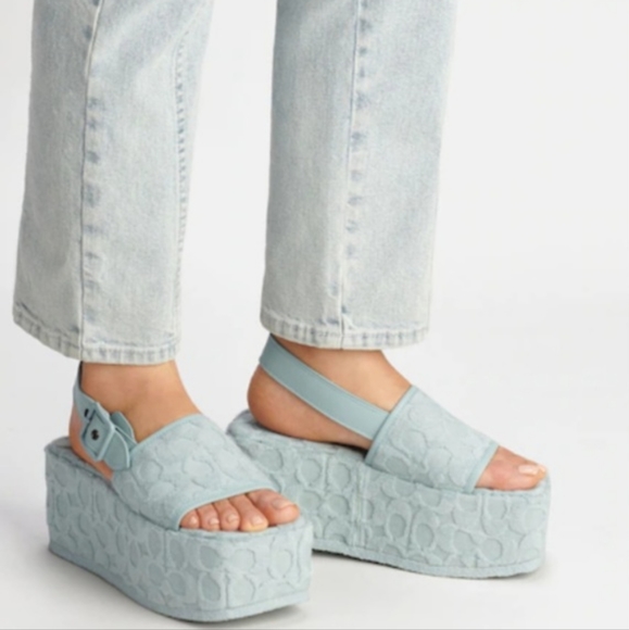 Coach Shoes - Coach Noelle Sandal In Signature Terry Cloth Blue Size 8.5 B NEW